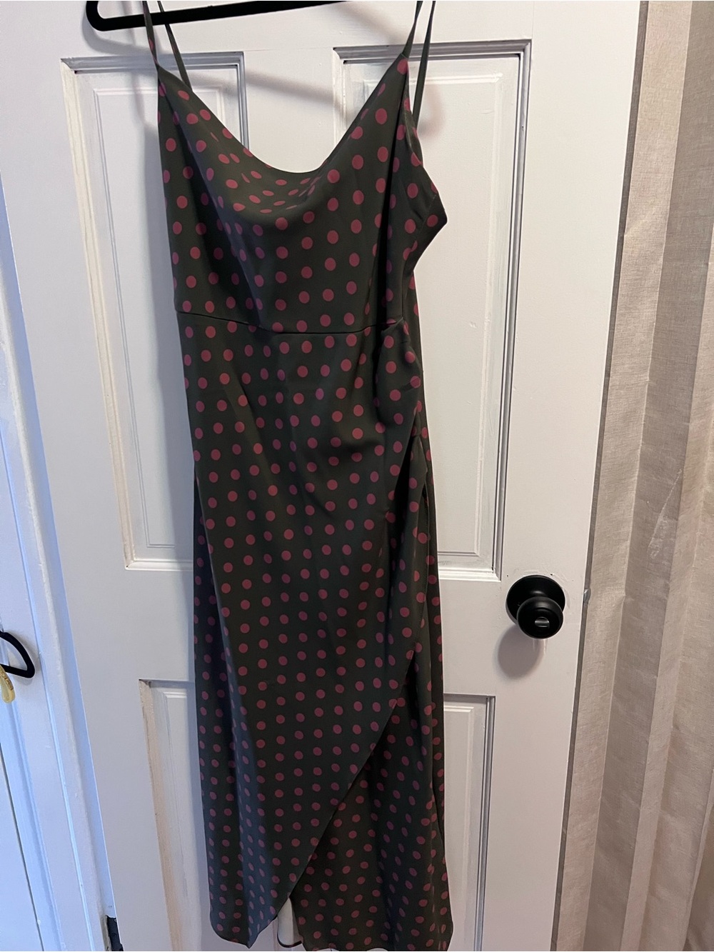 Zara Dark Gray Slip Midi Dress with Pink Polka Dots